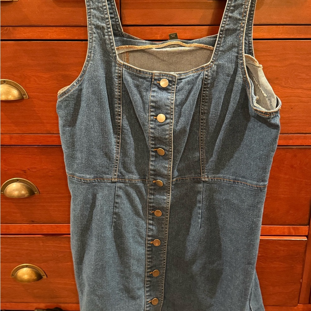 Button-Front Denim Jumper Dress - Blue